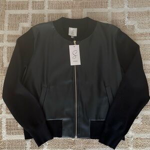 Sioni Black Faux Leather Sweater Jacket XL NWT